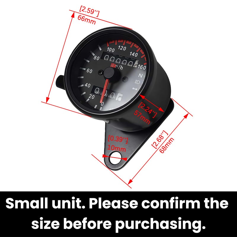 DKMOTORK 0021 KM/H Diameter 2.56 Inches Mechanical Motorcycle Speedometer Dual Odometer Gauge with Led Backlight Neutral Headlight Turn Signal Indicator Stainless 12V Black - Image 5